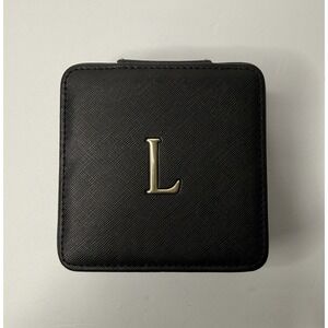 Nordstrom Vegan Jewelry Box Travel Case Monogram "L" Y2K Black Gold Organizer